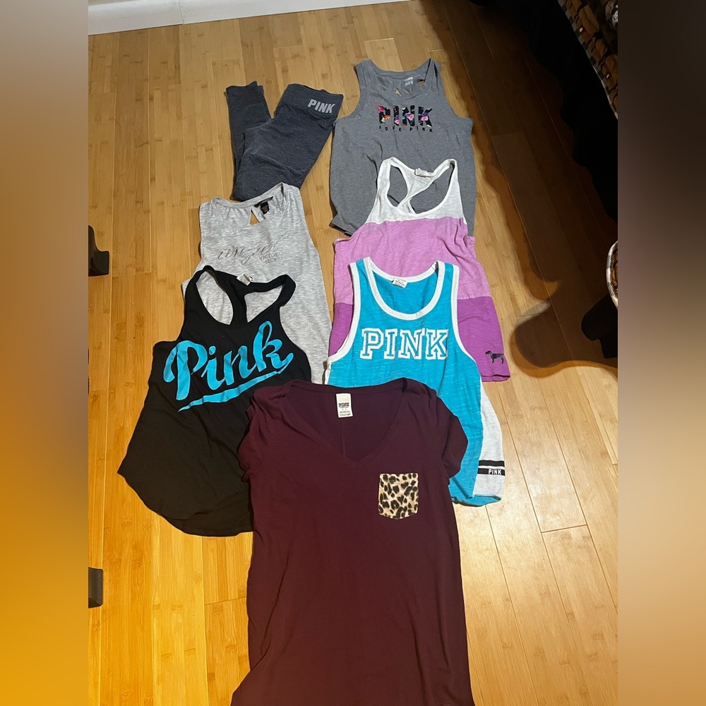 Colorful PINK Tank Tops and T-Shirt leggings lot most small, Victoria secret.